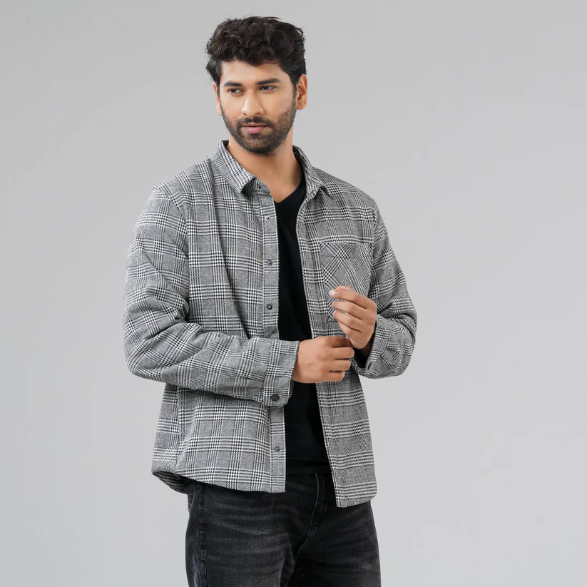 Mens Black & White Check Shacket