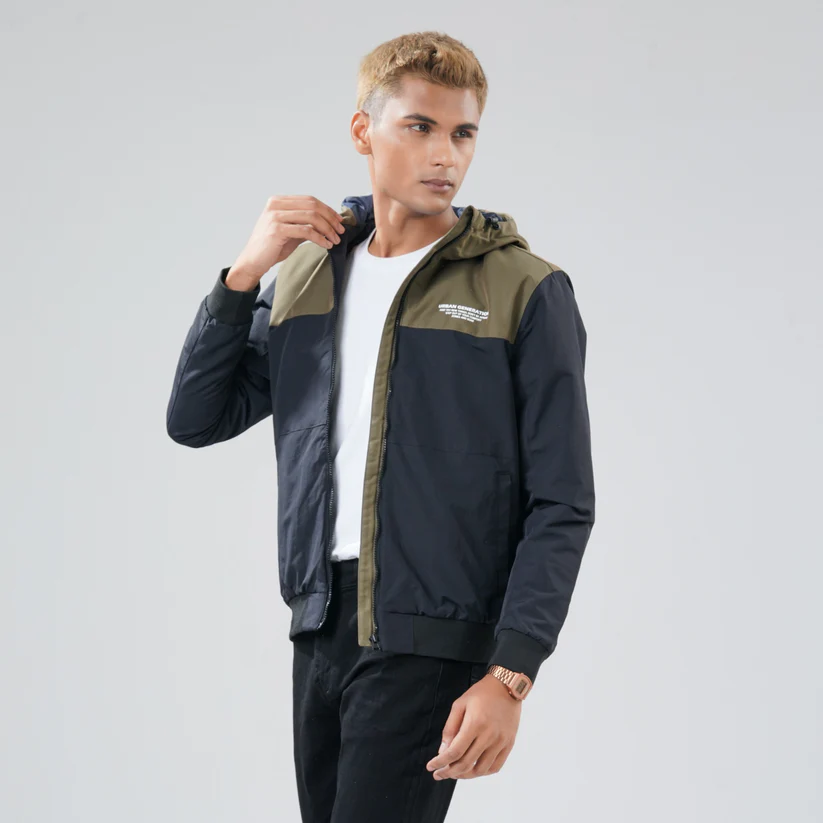 Mens Black & Olive Windbreaker