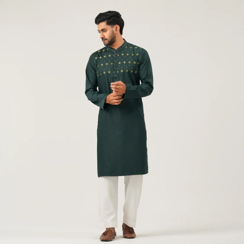 Mens Green Embroidery Panjabi