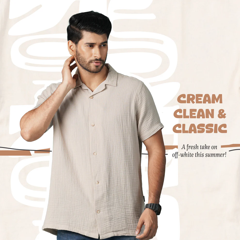 Mens S/S Shirt-Cream