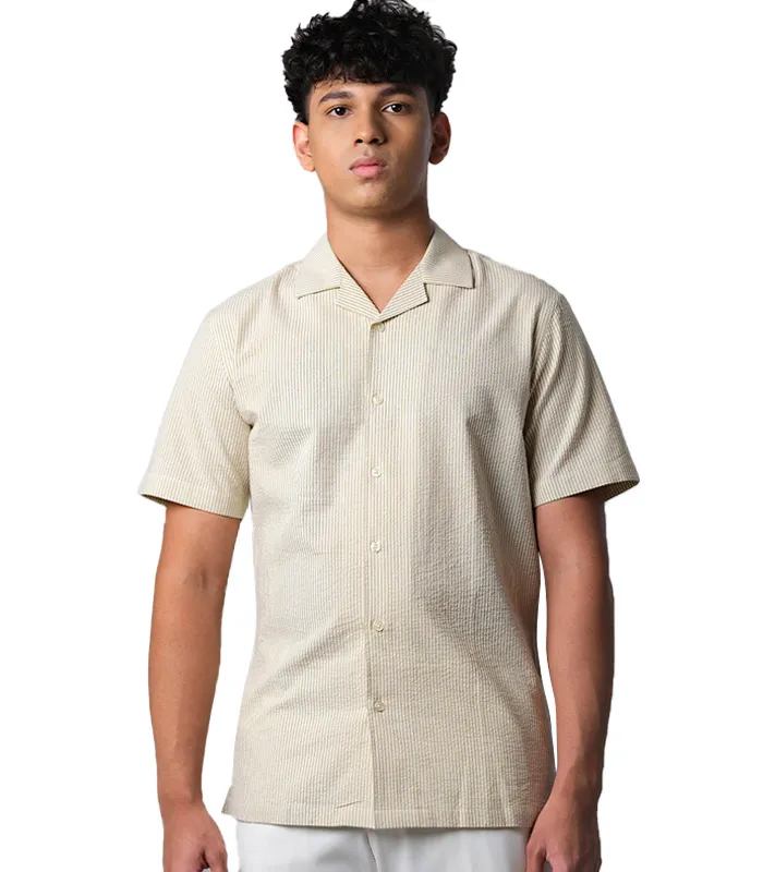 Cuban Collar Half Sleeve Shirt – Brown Color