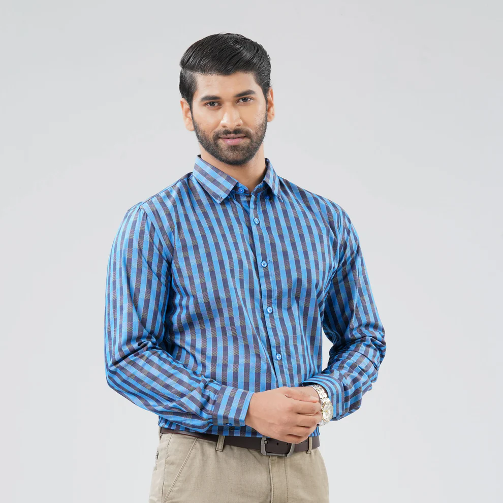 Mens LM Blue Check Formal Shirt