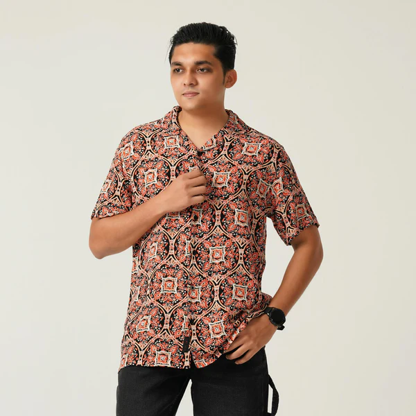 Mens Orange Aop Casual Shirt