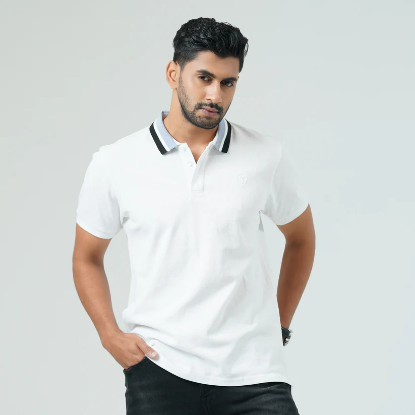 Mens White BW Polo Shirt