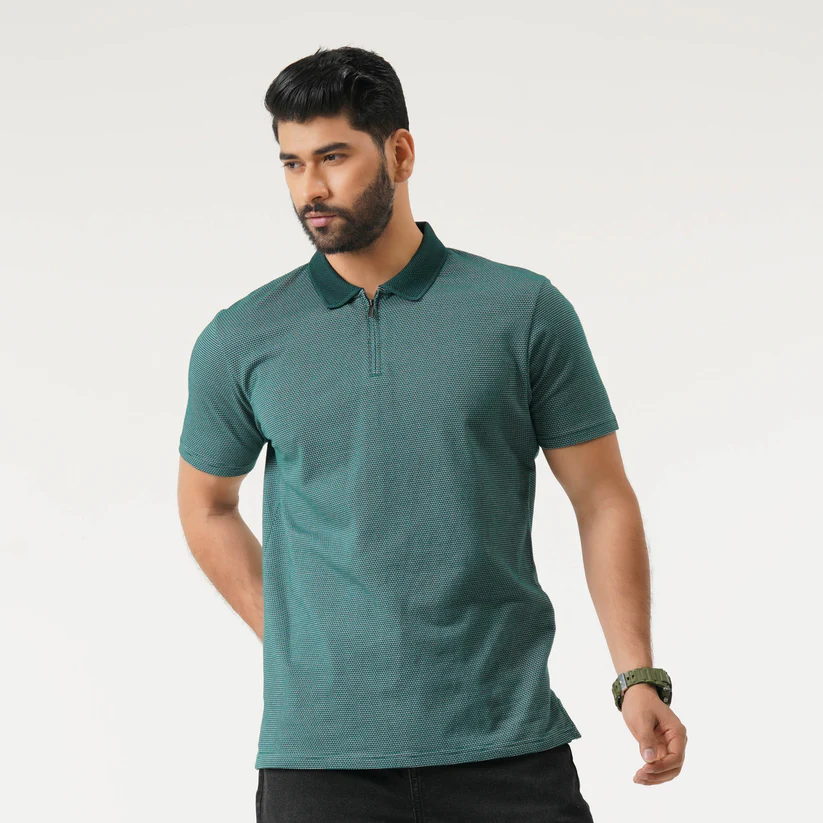 Mens Green & White Polo Shirt