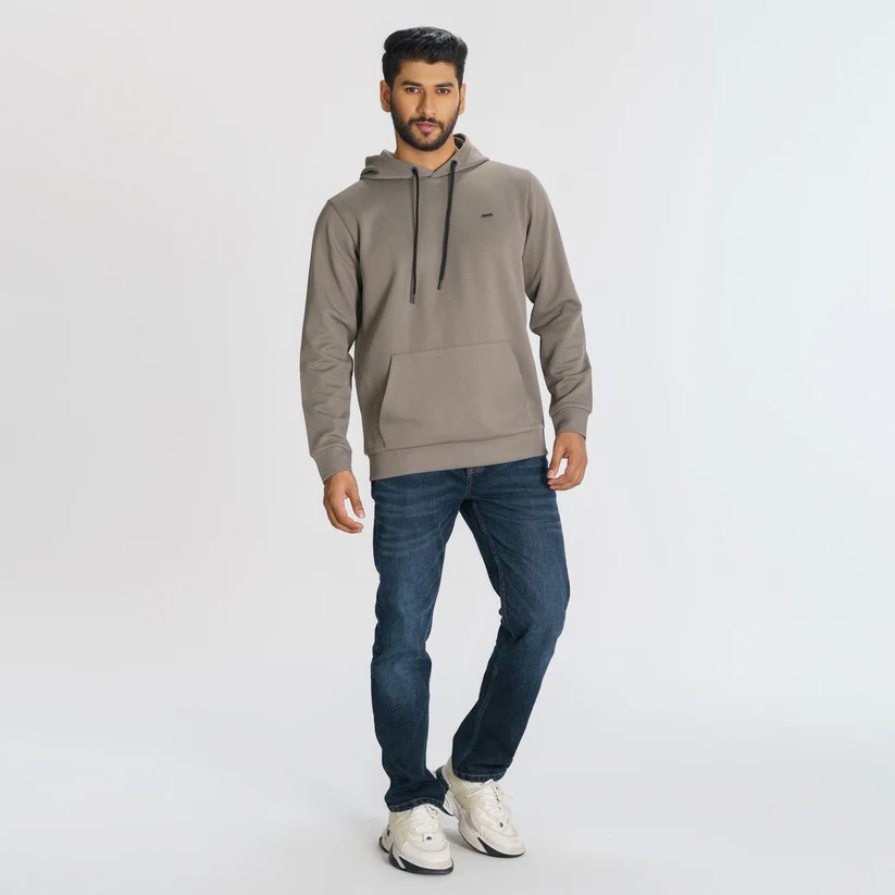 Mens Grey Jacquard Hoodie