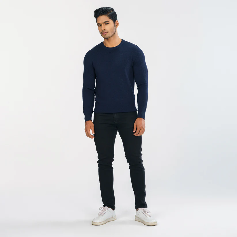 Mens Navy Knitted Pullover