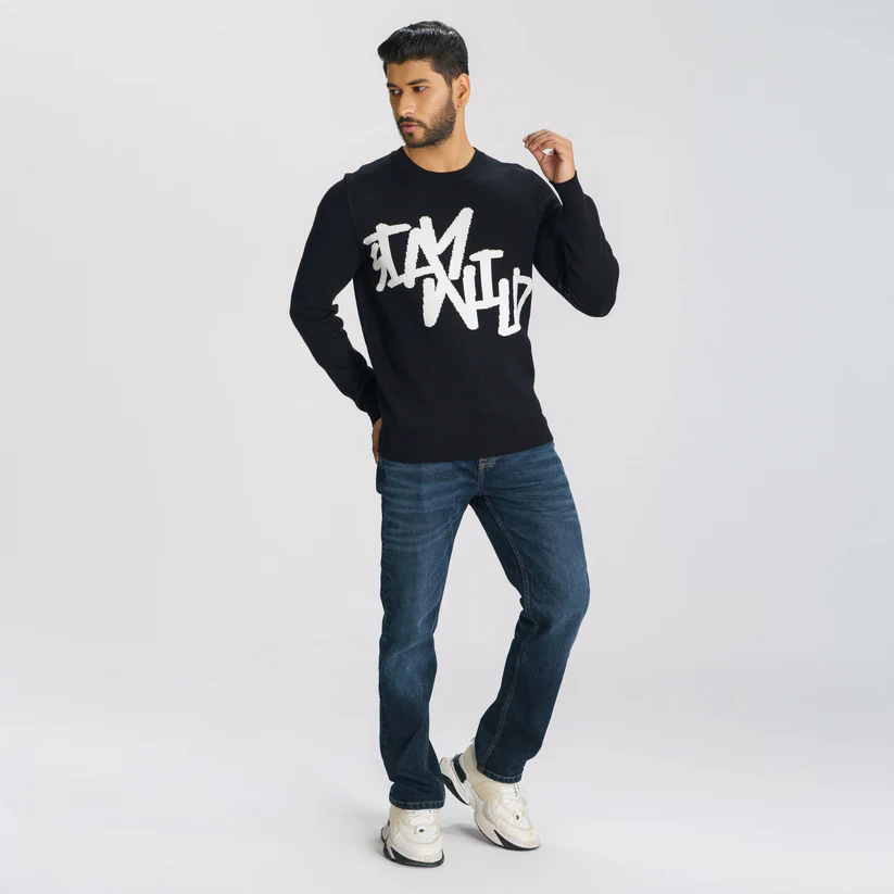 Mens Black/White Sweater Pullover
